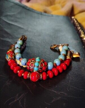 Hand Crafted Red and Turquoise Beaded Bracelet